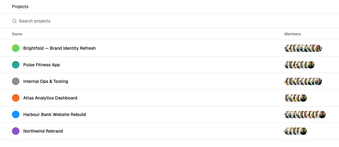 Pin a project from the All Projects list