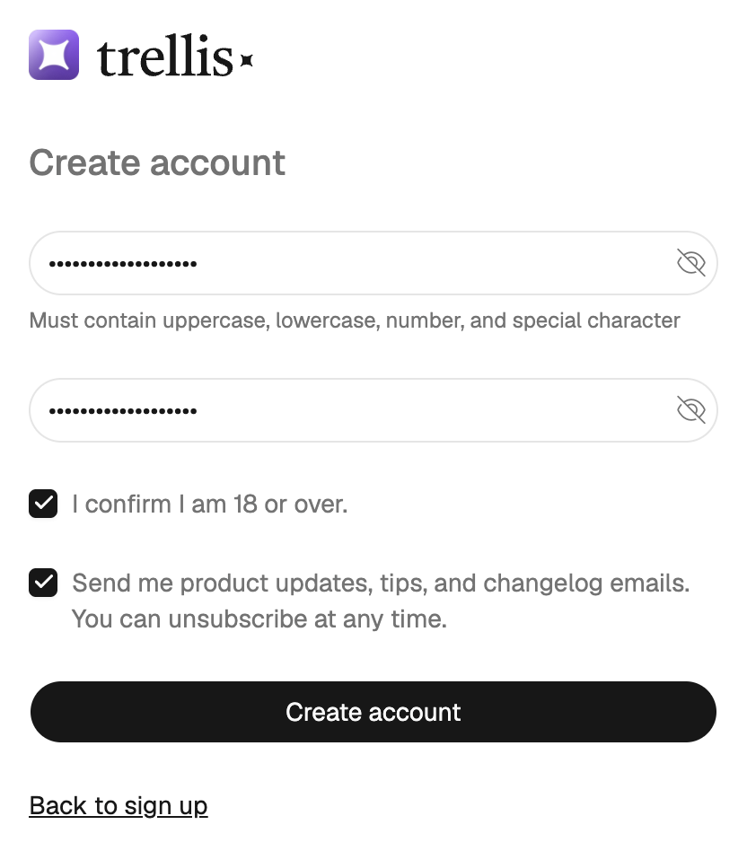 Set your password to complete sign-up.